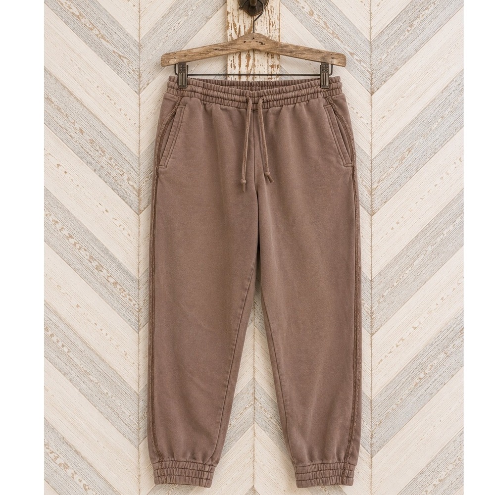 Aerie Joggers with Drawstring and Rough Hem Terry Down Leg Brown Small Regular